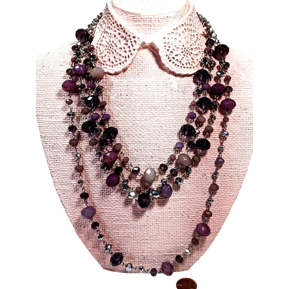 Vintage Y2K Necklace 4 Strand Faceted Glass Crystal Beads Silver Tone Whimsigoth